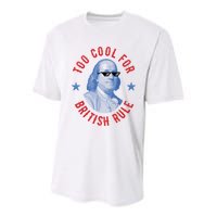 Too Cool For British Rule Funny Ben Benjamin Franklin 4th Of July Youth Performance Sprint T-Shirt