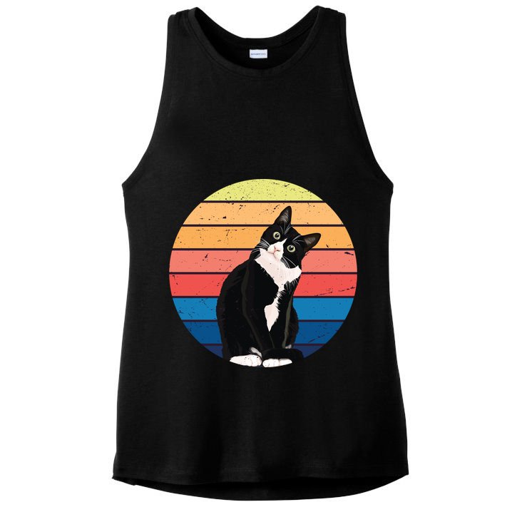 Tuxedo Cat Gift Retro Colors For Animal Lovers Ladies PosiCharge Tri-Blend Wicking Tank