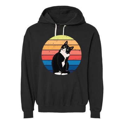 Tuxedo Cat Gift Retro Colors For Animal Lovers Garment-Dyed Fleece Hoodie