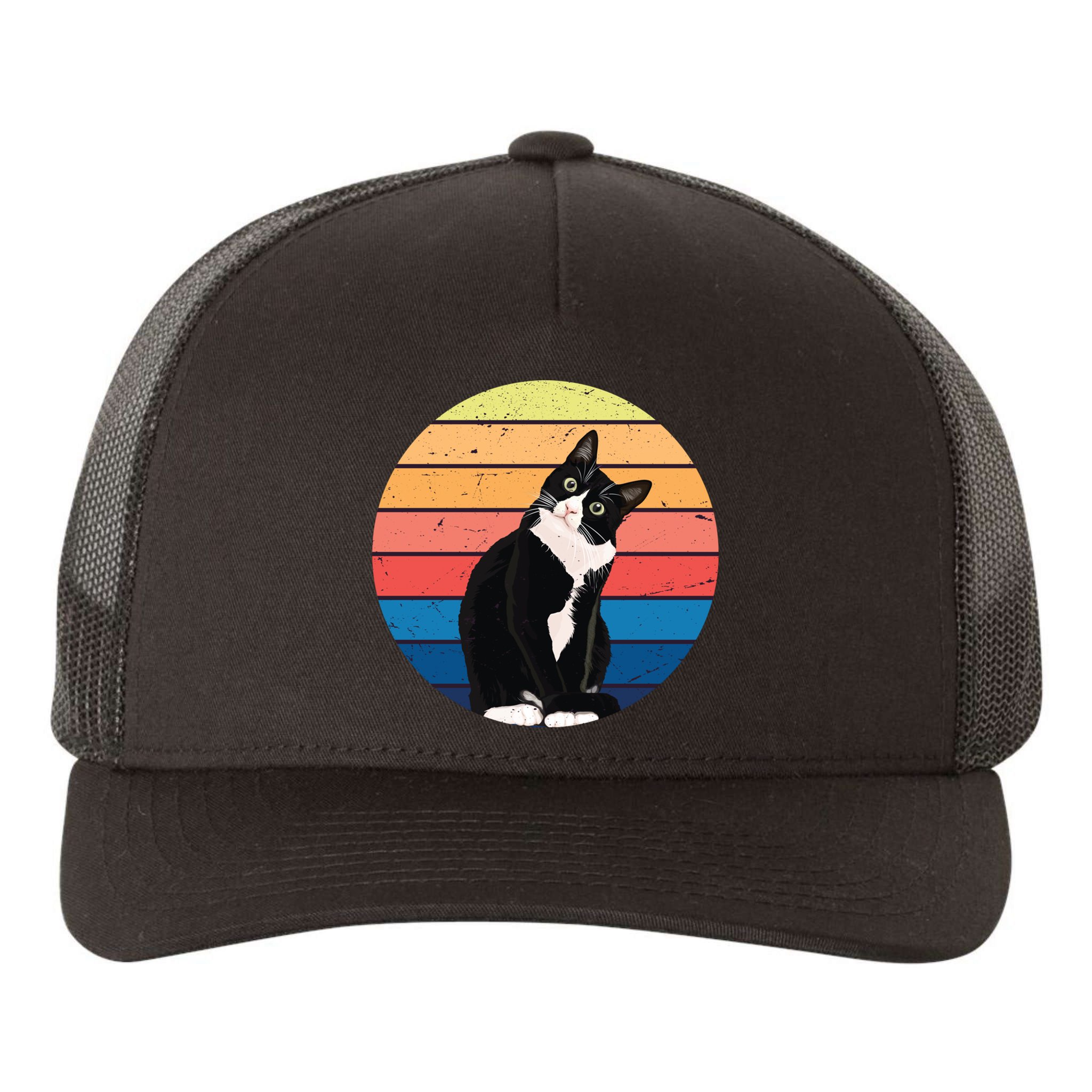 Tuxedo Cat Gift Retro Colors For Animal Lovers Yupoong Adult 5-Panel Trucker Hat