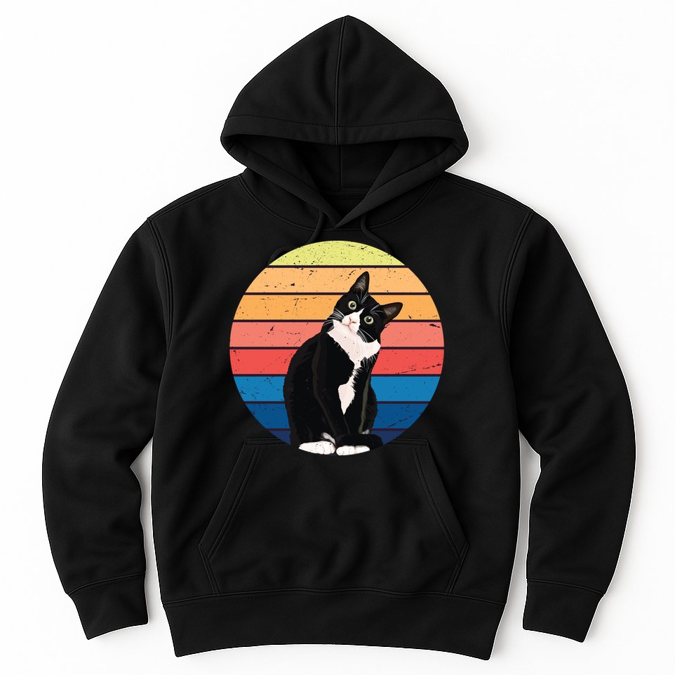 Tuxedo Cat Gift Retro Colors For Animal Lovers Hoodie