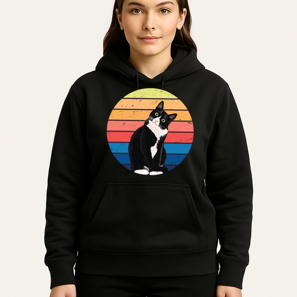 Tuxedo Cat Gift Retro Colors For Animal Lovers Hoodie