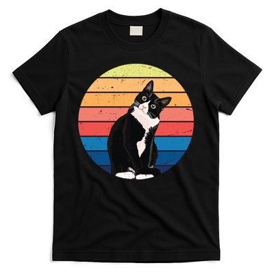 Tuxedo Cat Gift Retro Colors For Animal Lovers T-Shirt
