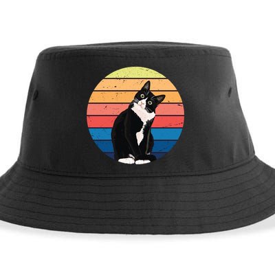 Tuxedo Cat Gift Retro Colors For Animal Lovers Sustainable Bucket Hat