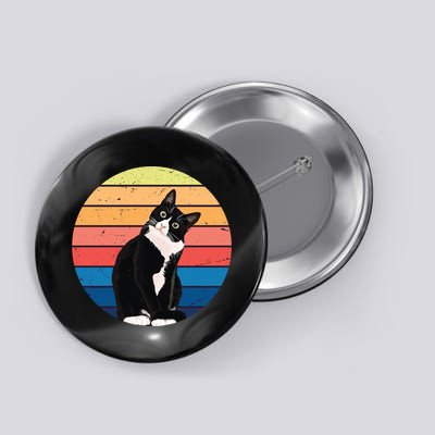 Tuxedo Cat Gift Retro Colors For Animal Lovers Button