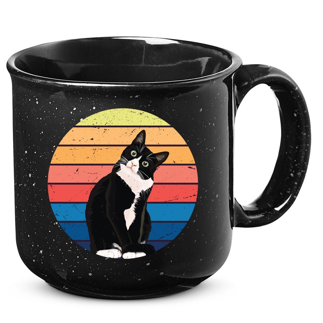 Tuxedo Cat Gift Retro Colors For Animal Lovers 15oz Campfire Ceramic Mug