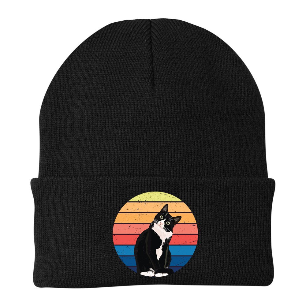 Tuxedo Cat Gift Retro Colors For Animal Lovers Beanie