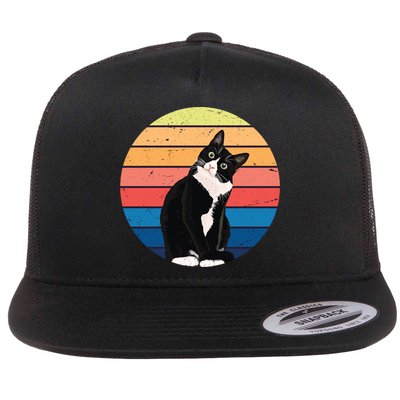 Tuxedo Cat Gift Retro Colors For Animal Lovers Flat Bill Trucker Hat