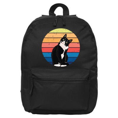 Tuxedo Cat Gift Retro Colors For Animal Lovers 16 in Basic Backpack