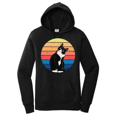 Tuxedo Cat Gift Retro Colors For Animal Lovers Women's Pullover Hoodie