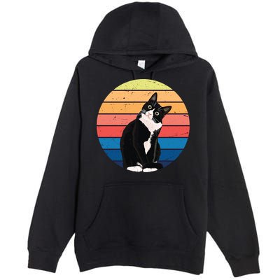 Tuxedo Cat Gift Retro Colors For Animal Lovers Premium Pullover Hoodie