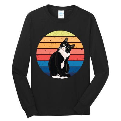 Tuxedo Cat Gift Retro Colors For Animal Lovers Tall Long Sleeve T-Shirt