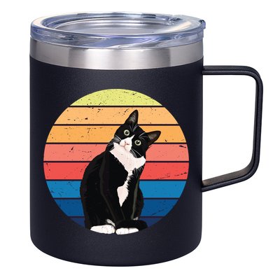 Tuxedo Cat Gift Retro Colors For Animal Lovers 12oz Stainless Steel Coffee Mug
