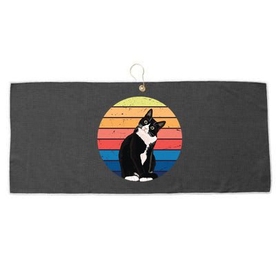Tuxedo Cat Gift Retro Colors For Animal Lovers Large Microfiber Waffle Golf Towel