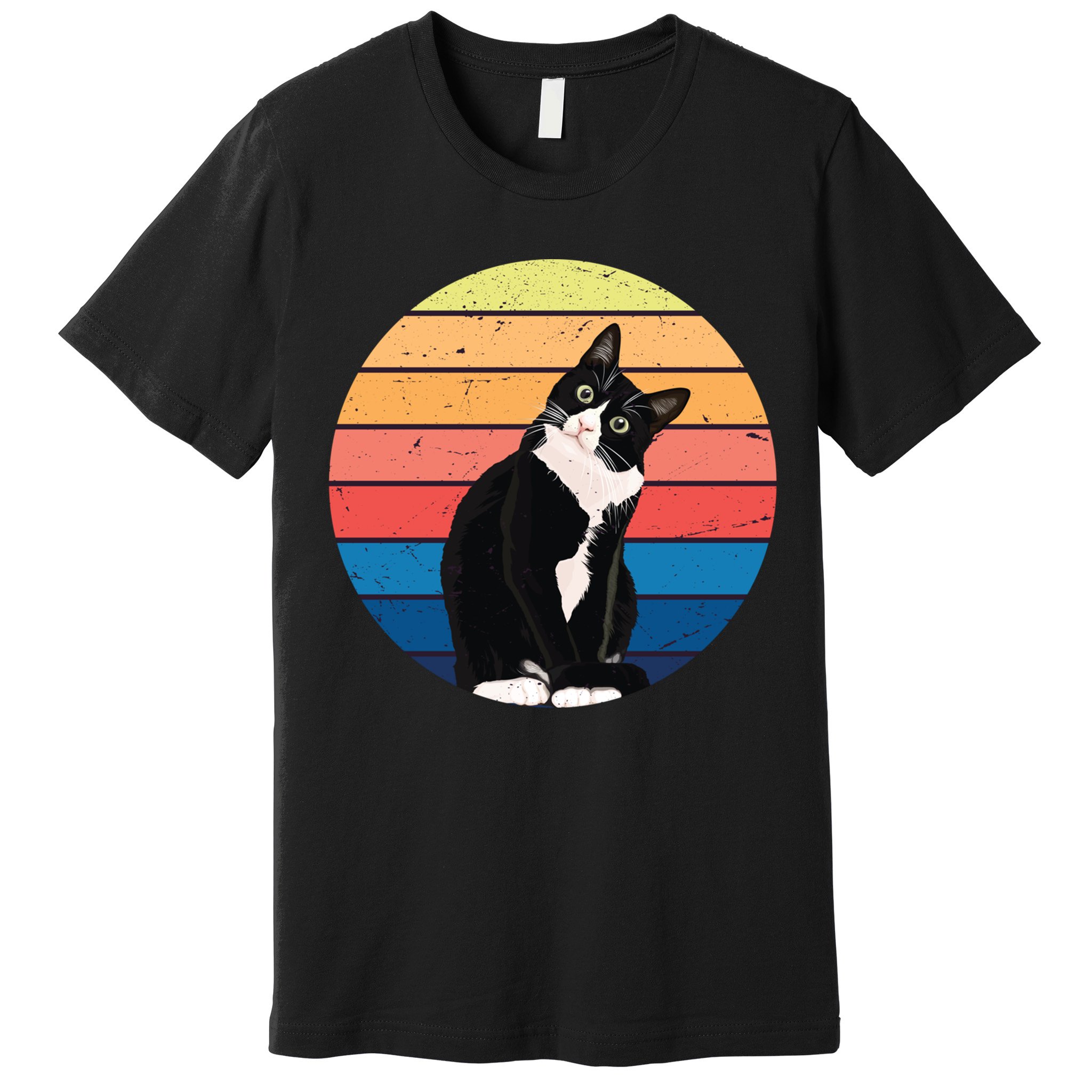 Tuxedo Cat Gift Retro Colors For Animal Lovers Premium T-Shirt