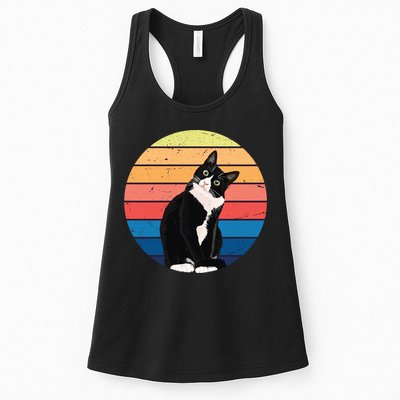 Tuxedo Cat Gift Retro Colors For Animal Lovers Womens Tank Top