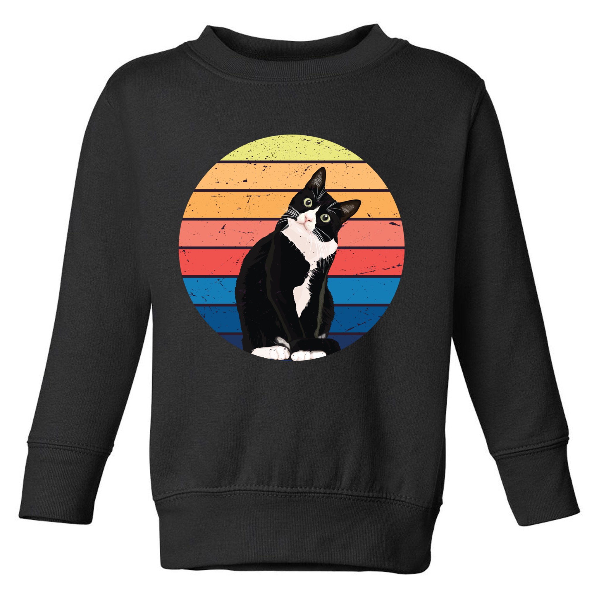 Tuxedo Cat Gift Retro Colors For Animal Lovers Toddler Sweatshirt