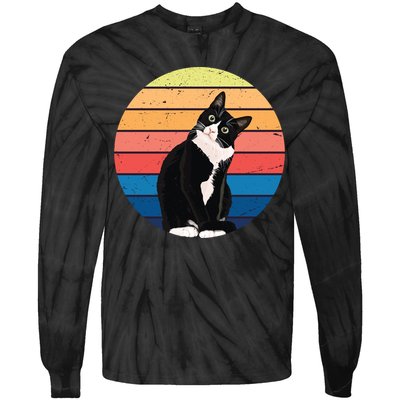 Tuxedo Cat Gift Retro Colors For Animal Lovers Tie-Dye Long Sleeve Shirt