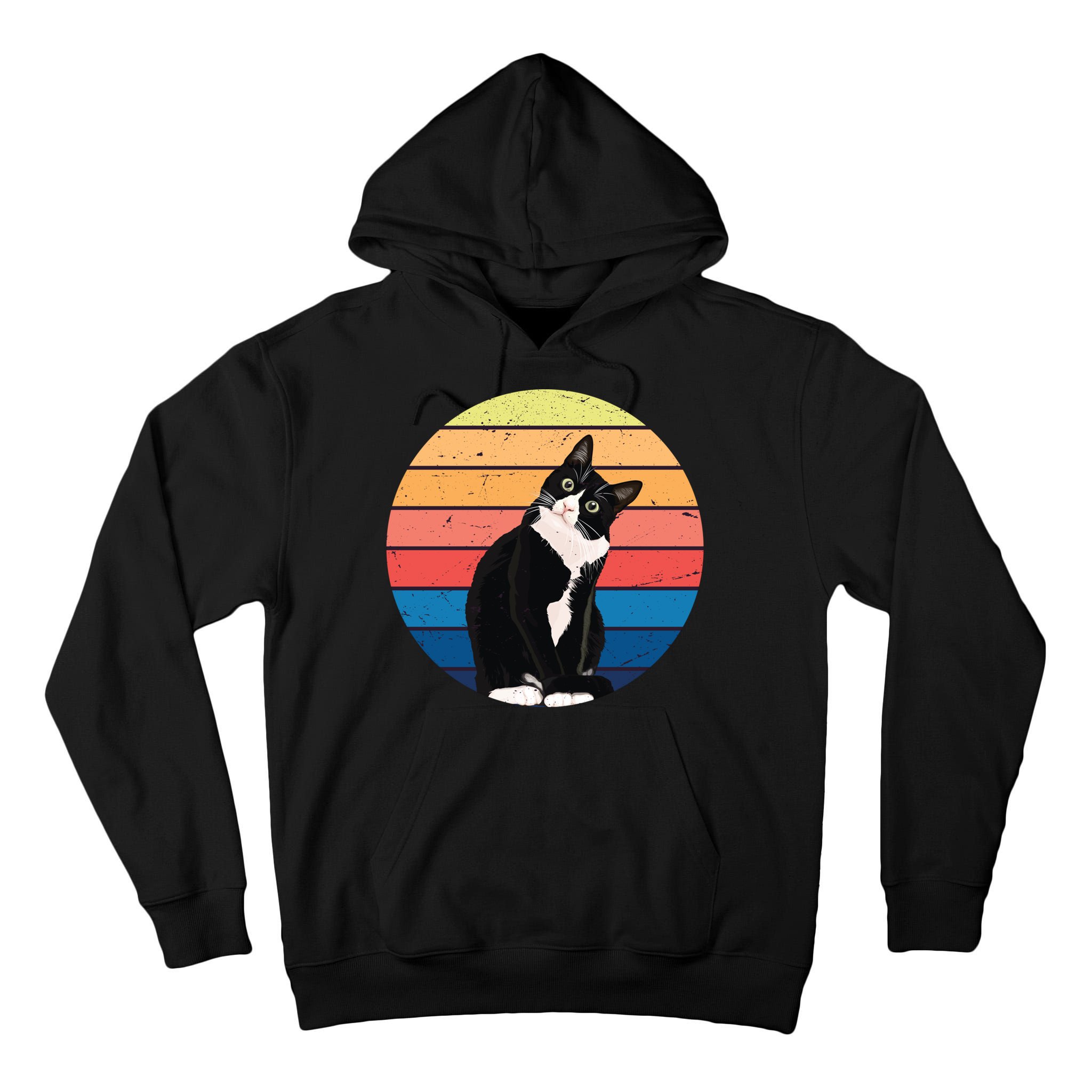 Tuxedo Cat Gift Retro Colors For Animal Lovers Tall Hoodie