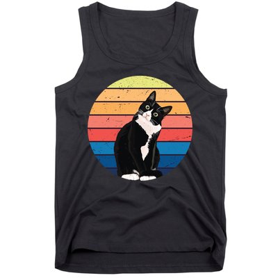Tuxedo Cat Gift Retro Colors For Animal Lovers Tank Top