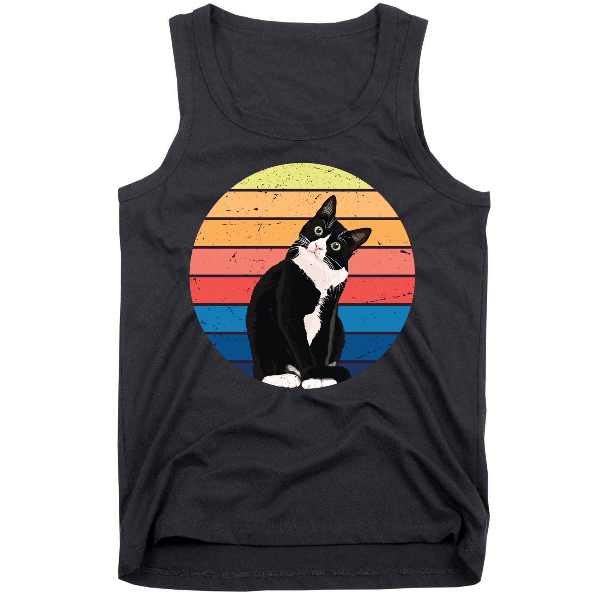 Tuxedo Cat Gift Retro Colors For Animal Lovers Tank Top