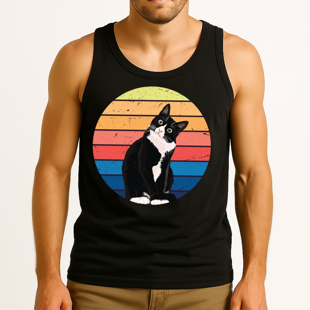 Tuxedo Cat Gift Retro Colors For Animal Lovers Tank Top