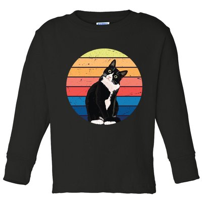 Tuxedo Cat Gift Retro Colors For Animal Lovers Toddler Long Sleeve Shirt