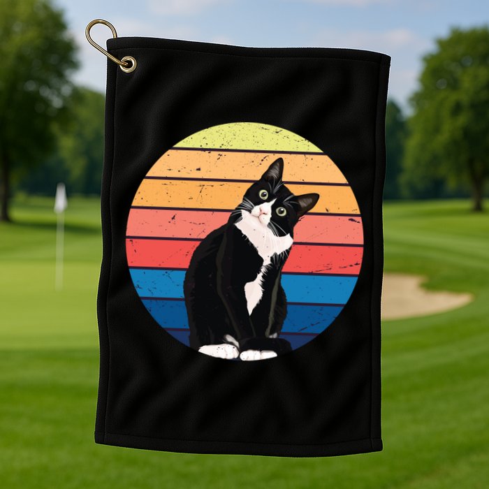 Tuxedo Cat Gift Retro Colors For Animal Lovers Golf Towel