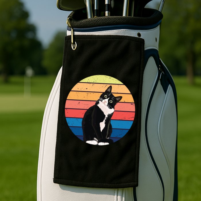 Tuxedo Cat Gift Retro Colors For Animal Lovers Golf Towel