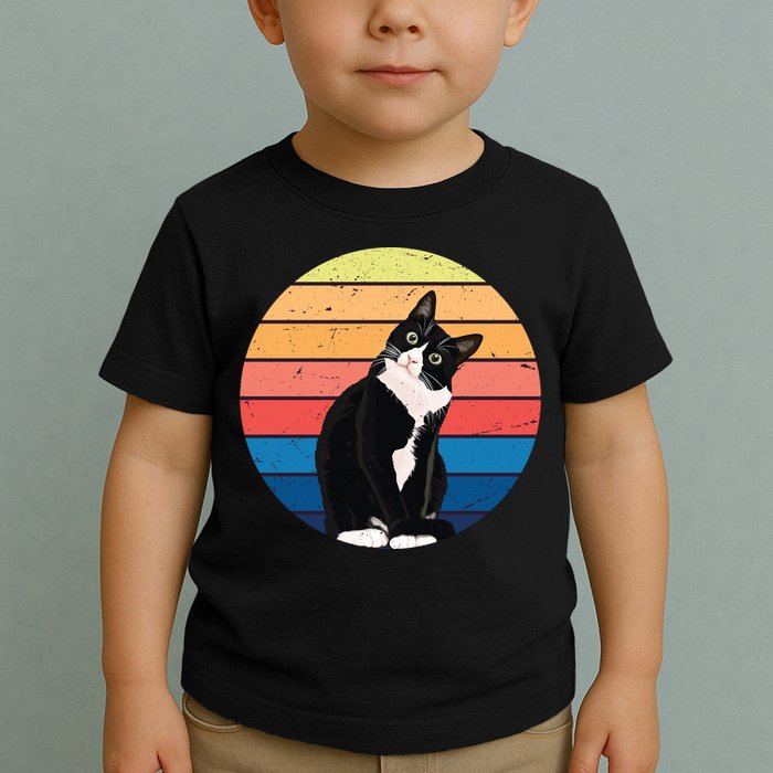 Tuxedo Cat Gift Retro Colors For Animal Lovers Toddler T-Shirt