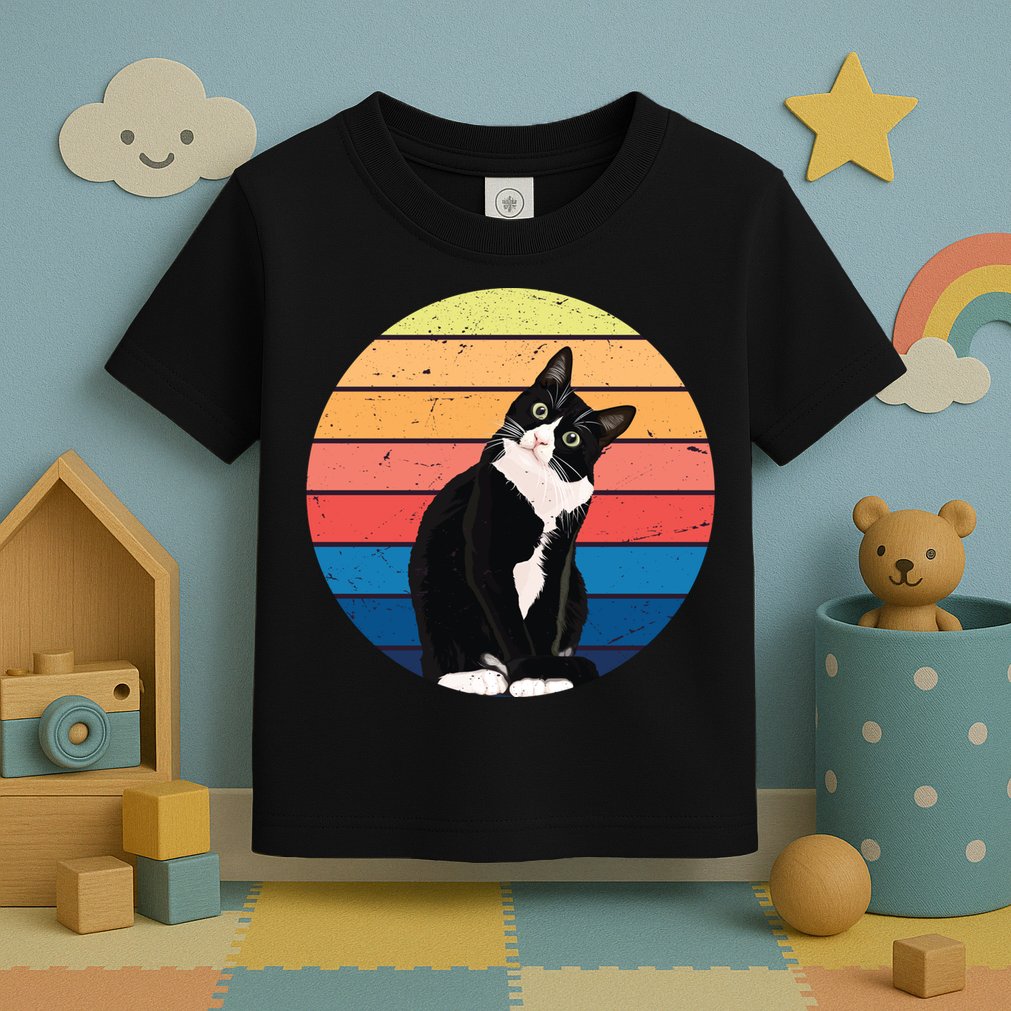 Tuxedo Cat Gift Retro Colors For Animal Lovers Toddler T-Shirt