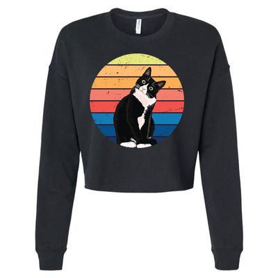 Tuxedo Cat Gift Retro Colors For Animal Lovers Cropped Pullover Crew