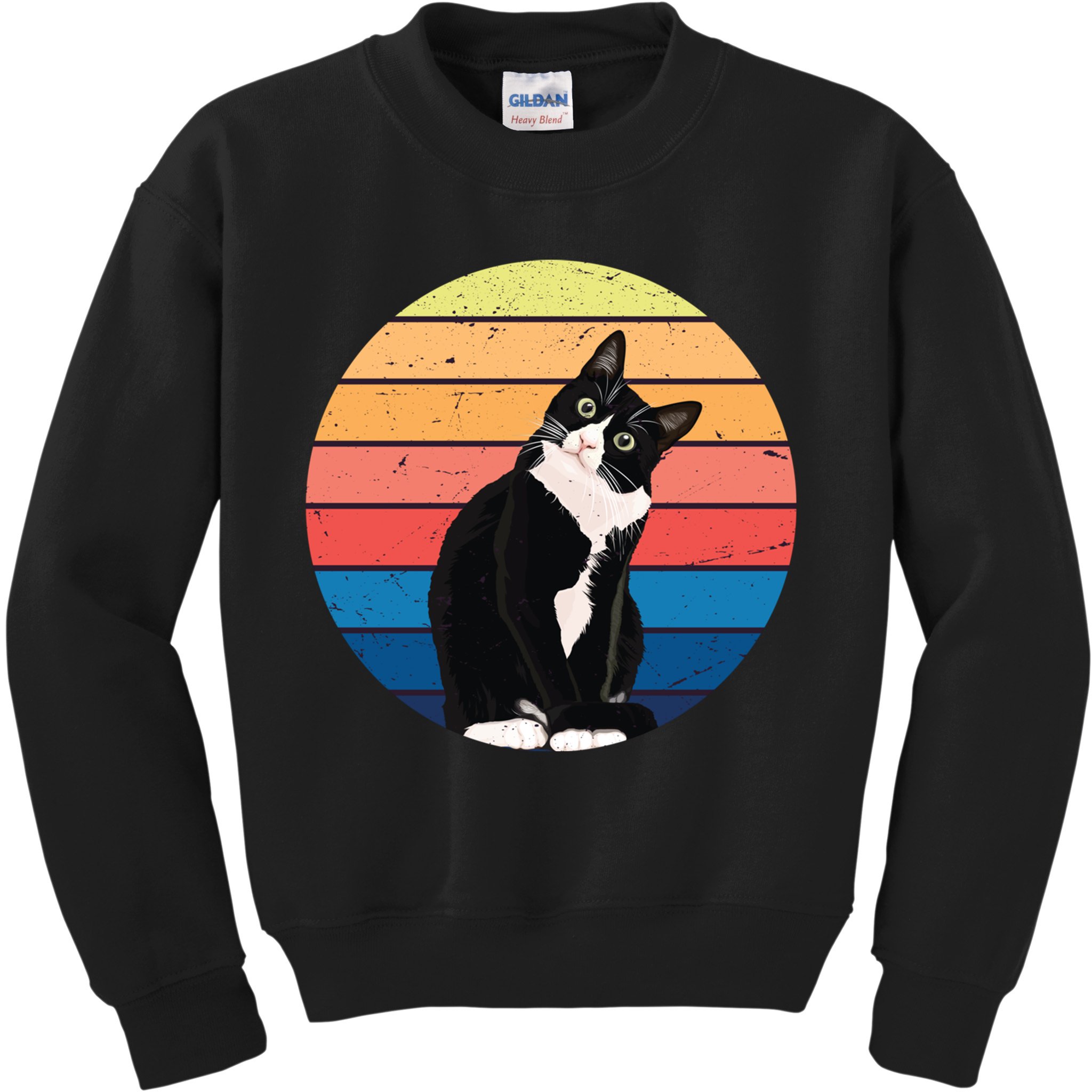 Tuxedo Cat Gift Retro Colors For Animal Lovers Kids Sweatshirt