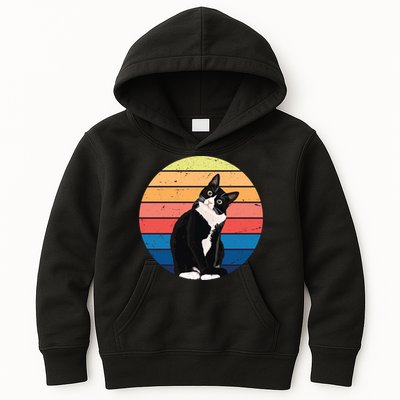 Tuxedo Cat Gift Retro Colors For Animal Lovers Kids Hoodie