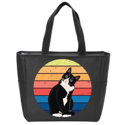 Tuxedo Cat Gift Retro Colors For Animal Lovers Zip Tote Bag