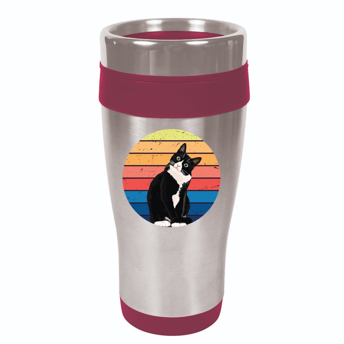 Tuxedo Cat Gift Retro Colors For Animal Lovers 16oz Travel Tumbler