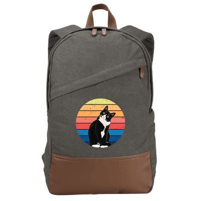 Tuxedo Cat Gift Retro Colors For Animal Lovers Cotton Canvas Backpack