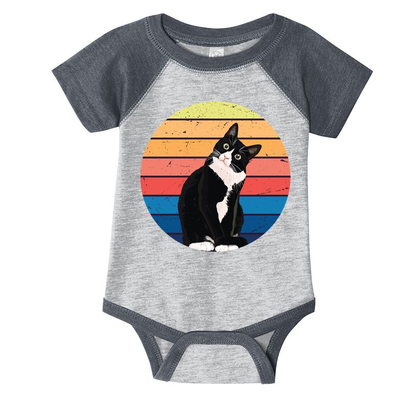 Tuxedo Cat Gift Retro Colors For Animal Lovers Infant Baby Jersey Bodysuit