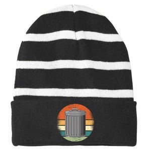 Trash Can Garbage Day Striped Beanie with Solid Band