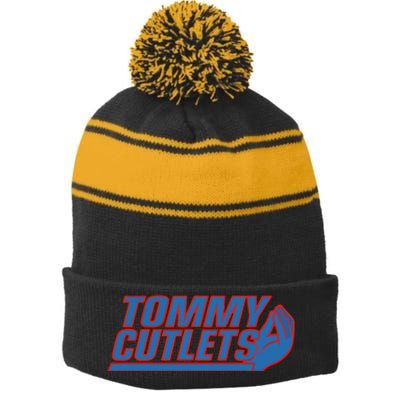 Tommy Cutlets Giant New York Football Stripe Pom Pom Beanie