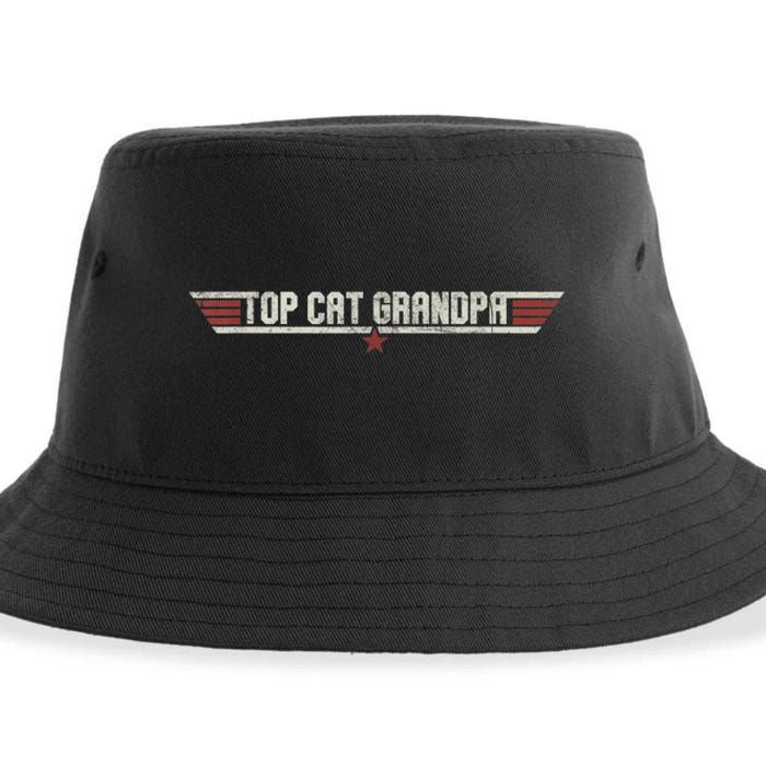 Top Cat Grandpa Funny Vintage 80s Gift Cat Father Fathers Day Sustainable Bucket Hat