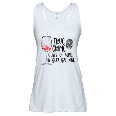 True Crime Glass Of Wine In Bed By Nine Meme Quote Ladies Essential Flowy Tank
