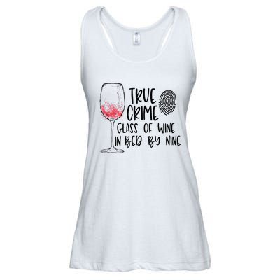 True Crime Glass Of Wine In Bed By Nine Meme Quote Ladies Essential Flowy Tank