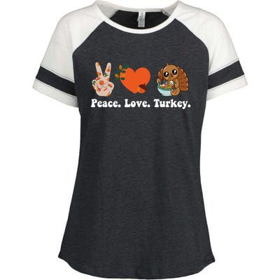 Thanksgiving Cool Gift Peace Love Turkey Funny Thanksgiving Gift Enza Ladies Jersey Colorblock Tee