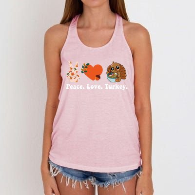 Thanksgiving Cool Gift Peace Love Turkey Funny Thanksgiving Gift Women's Knotted Racerback Tank