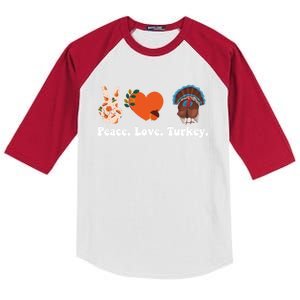 Thanksgiving Cool Gift Peace Love Turkey Funny Thanksgiving Gift Kids Colorblock Raglan Jersey