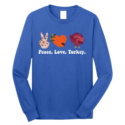 Thanksgiving Cute Gift Peace Love Turkey Funny Thanksgiving Gift Long Sleeve Shirt