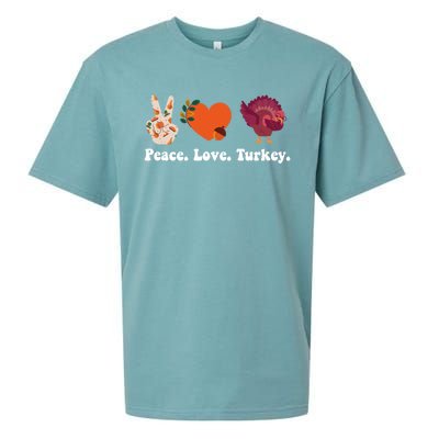 Thanksgiving Cute Gift Peace Love Turkey Funny Thanksgiving Gift Sueded Cloud Jersey T-Shirt