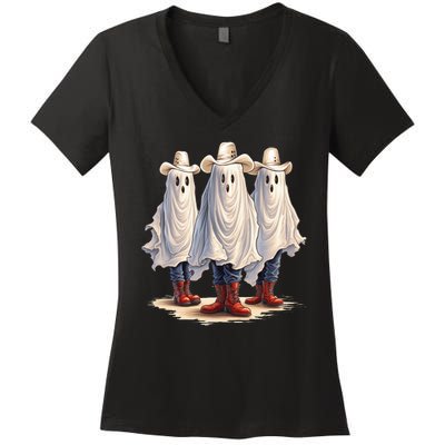 Three Cowboy Ghosts Women's V-Neck T-Shirt