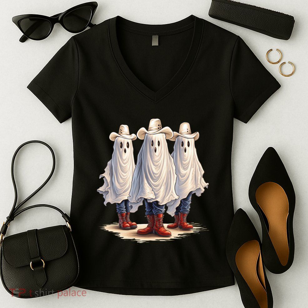 Three Cowboy Ghosts Women's V-Neck T-Shirt